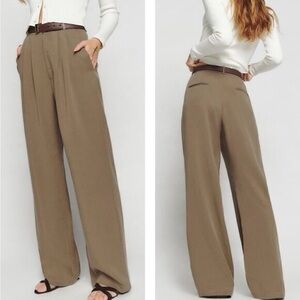 Reformation Mason Wide Leg Trousers in Mushroom